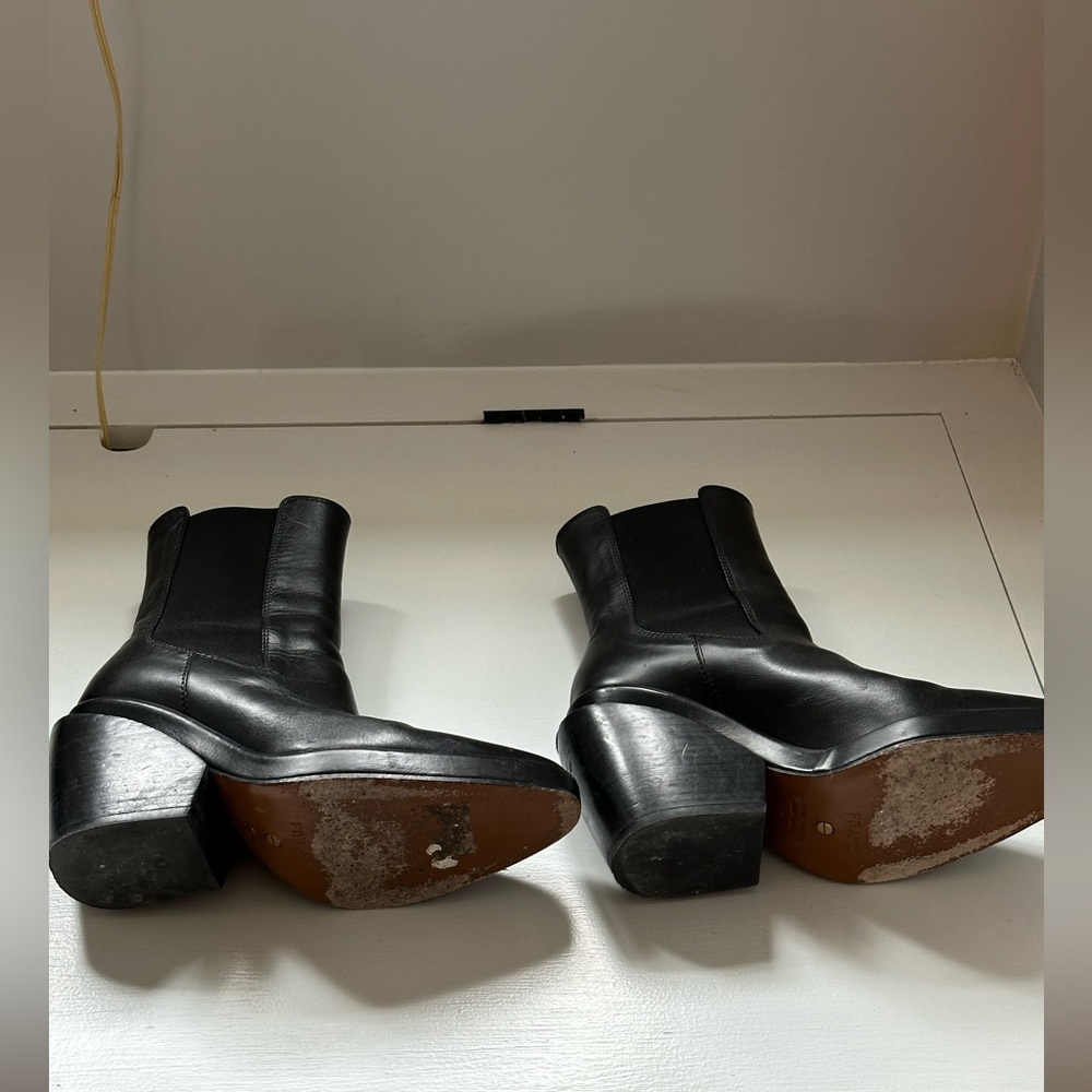 Frame Denim Black Leather Pointed Ankle Boots - Picture 2 of 9